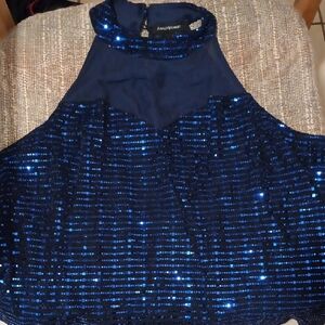 Ashley Stewart Blue Sequin Halter Camisole